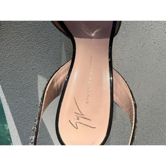 GIUSEPPE ZANOTTI Lavinia Glitter Leather Platform Heeled Sandals Size IT37.5 - Picture 9 of 16
